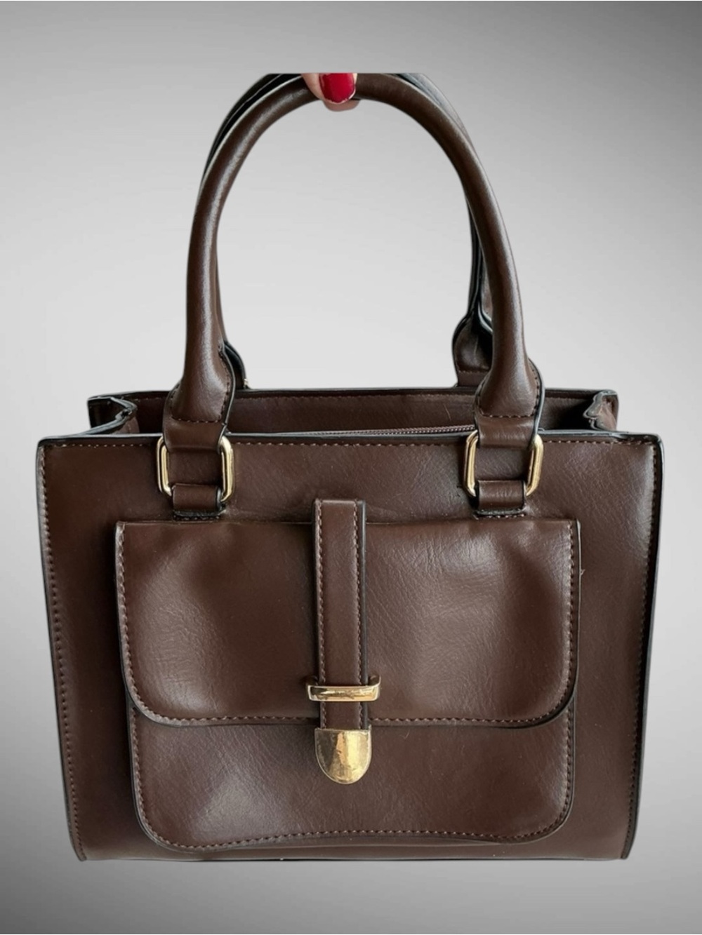 Brown Vegan Leather Satchel Top Handle Crossbody Purse Structured Tote